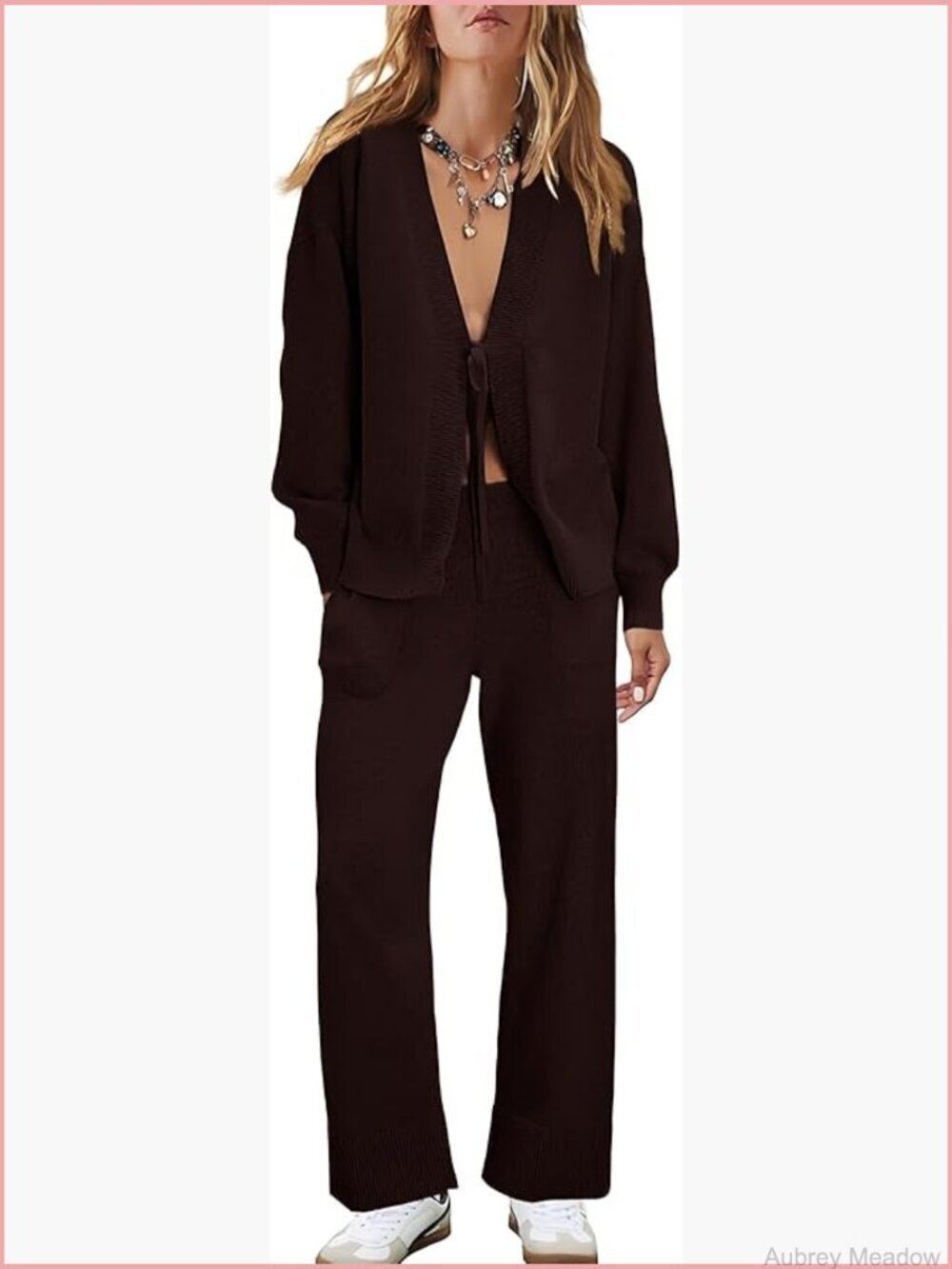 Comfy Two Piece Sweater Set V-Neck Cardigan Pant Matching Loungwear Outfit